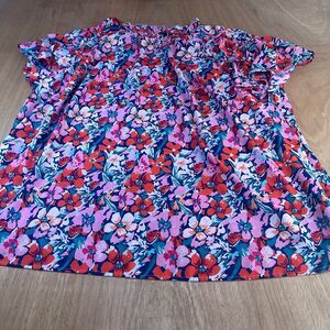 BloomChic US 28 Floral Ruffle Sleeve Top Women's Plus Size